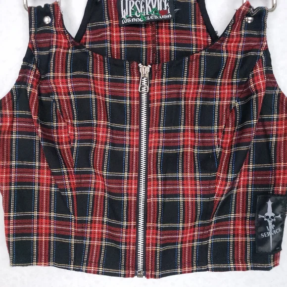 Rare Vintage Lip Service Plaid Punk Zip Up Goth Top - Picture 5 of 10